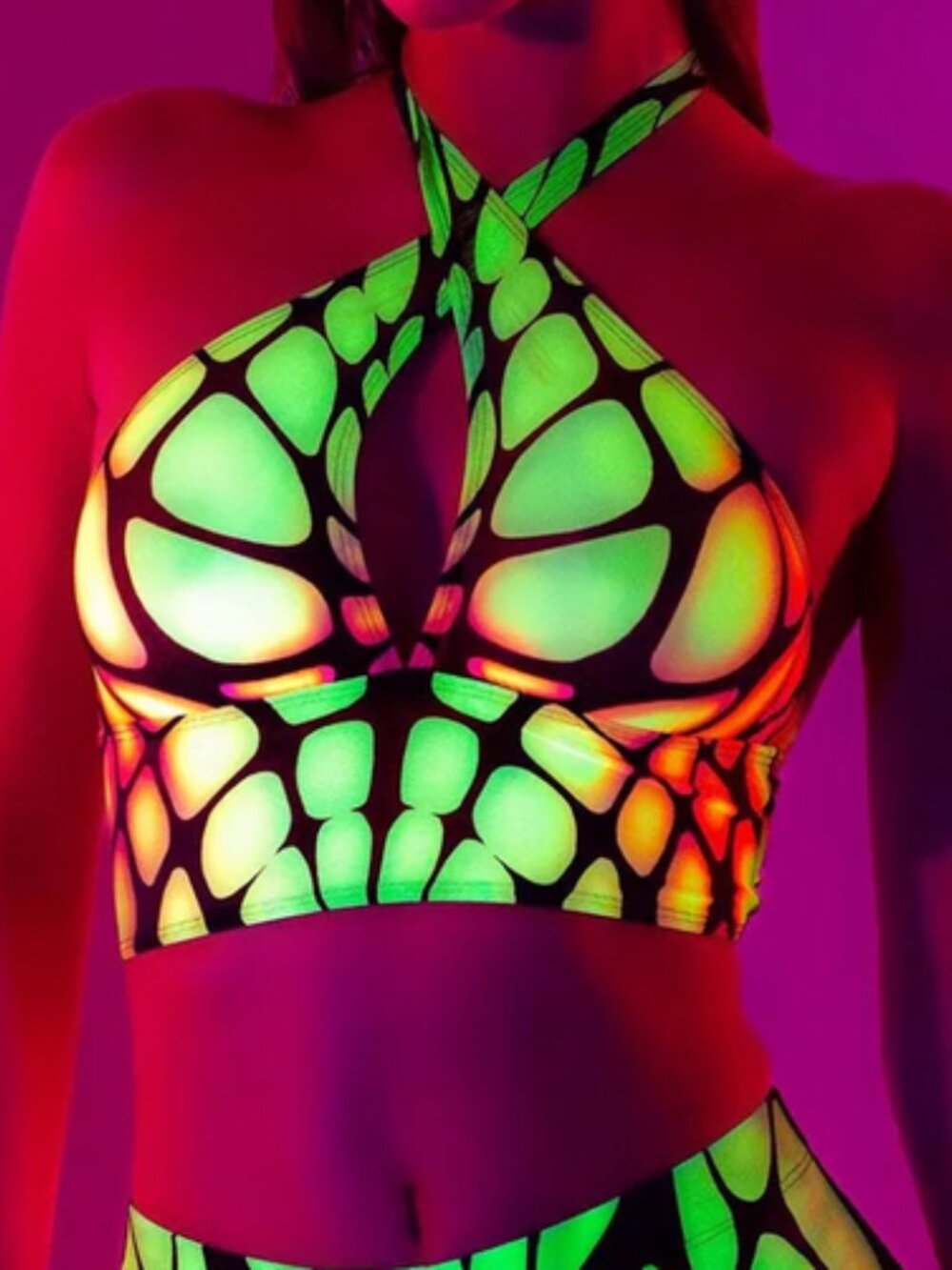 Badinka UV Reactive Butterfly Criss Cross Mesh Top